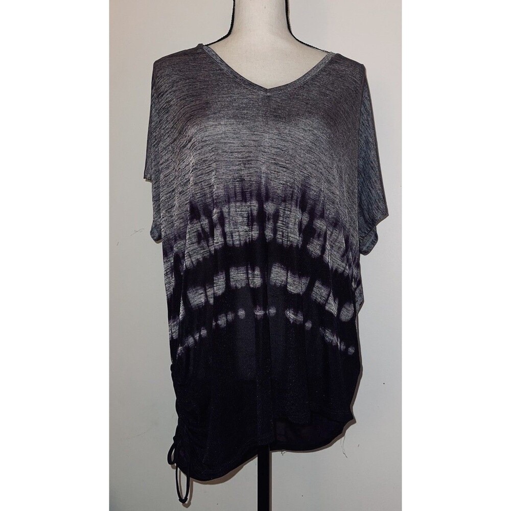 Simply Vera Vera Wang Marled Gray and Purple Tie Dye Drawstring V Neck Top XL